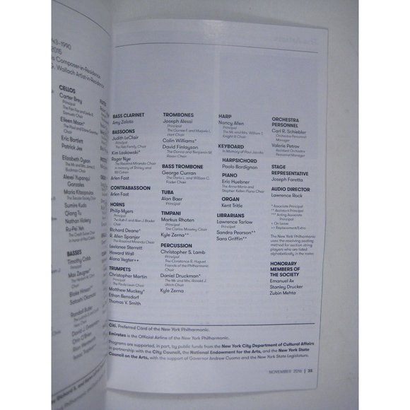 New York Philharmonic Stagebill 175th Season Novermber 2016 Lincoln Center - Picture 6 of 8